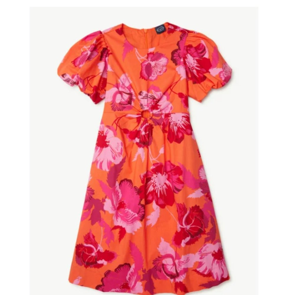 Scoop Puff Sleeve O-ring Poplin Dress Size M 7-8